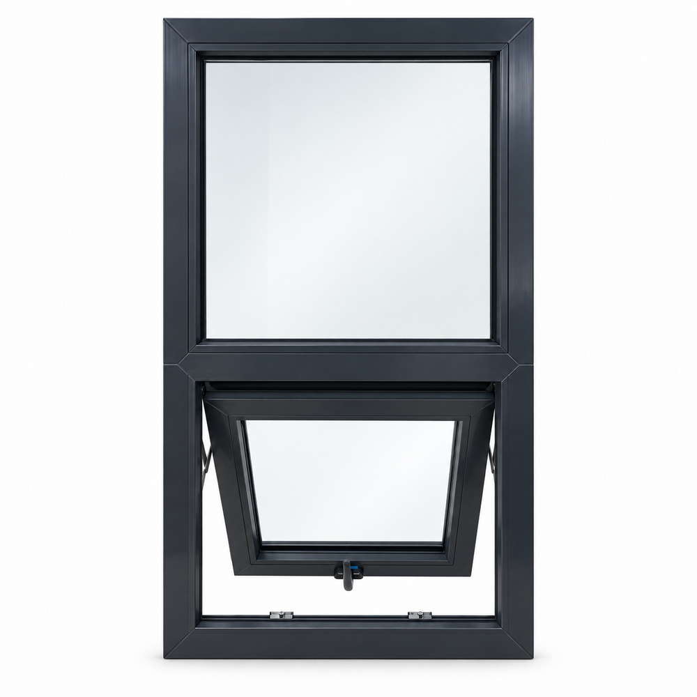Grey UPVC Awning Window with Fixed Toplight