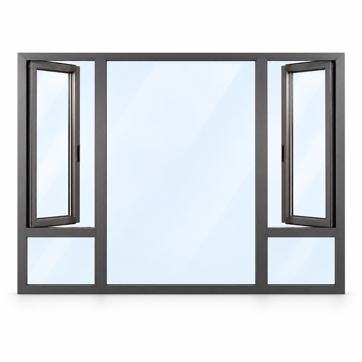 Black Double Casement Window with Fixed Center