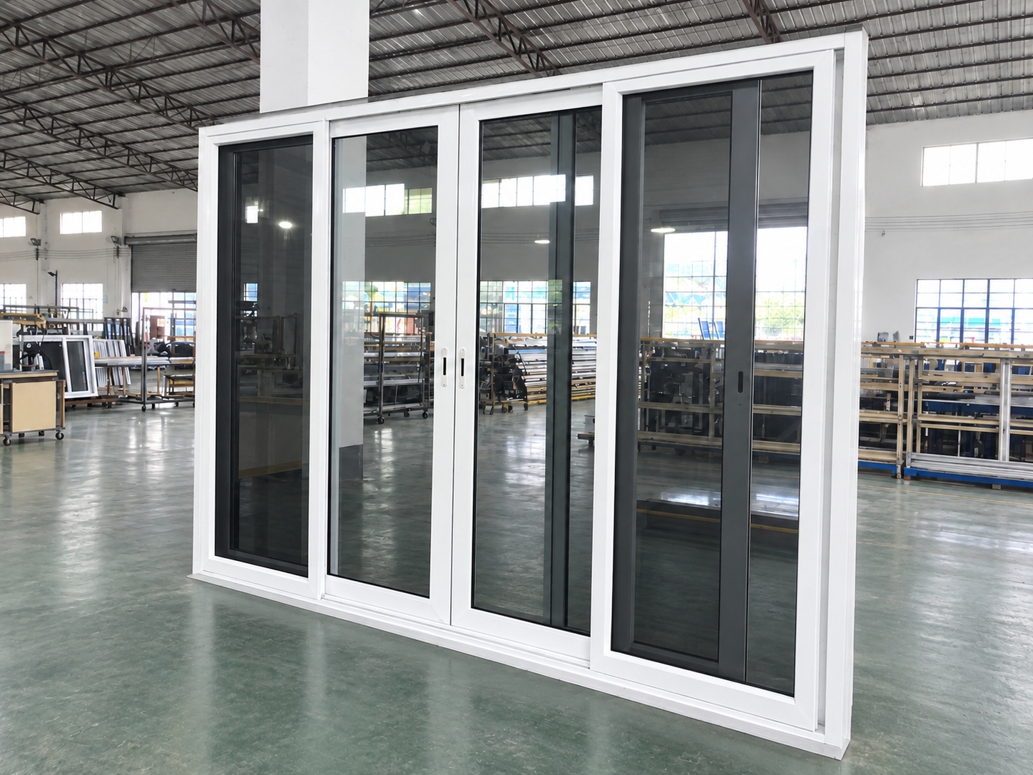 White UPVC Four-Panel Sliding Door