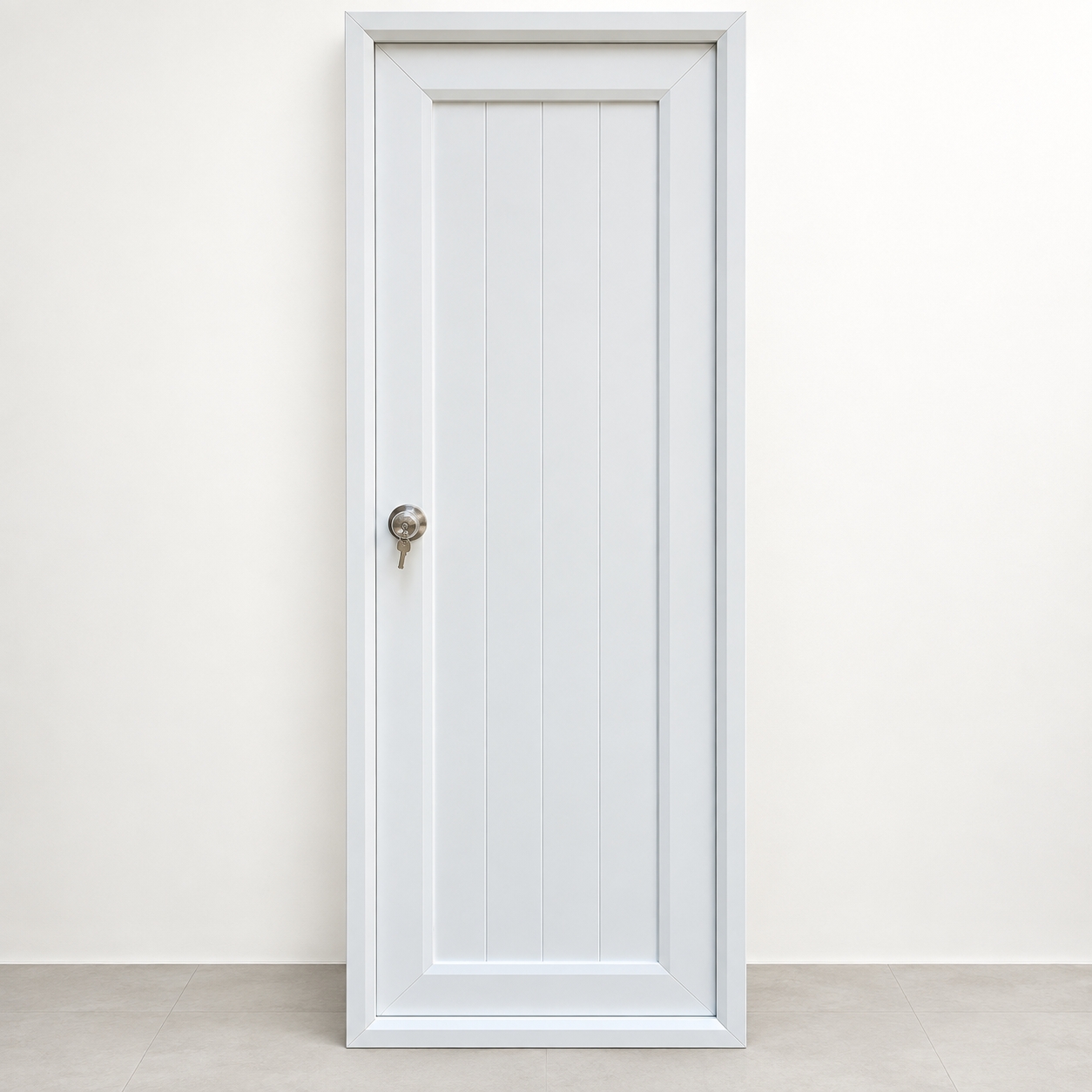 Slim White PVC Toilet Door with Knob Lock