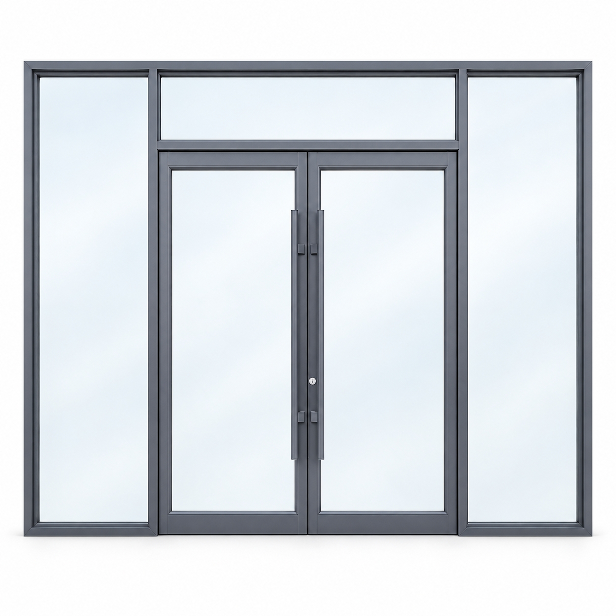 Grey Aluminum Double Floor Spring Door with Fixed Glass Panels