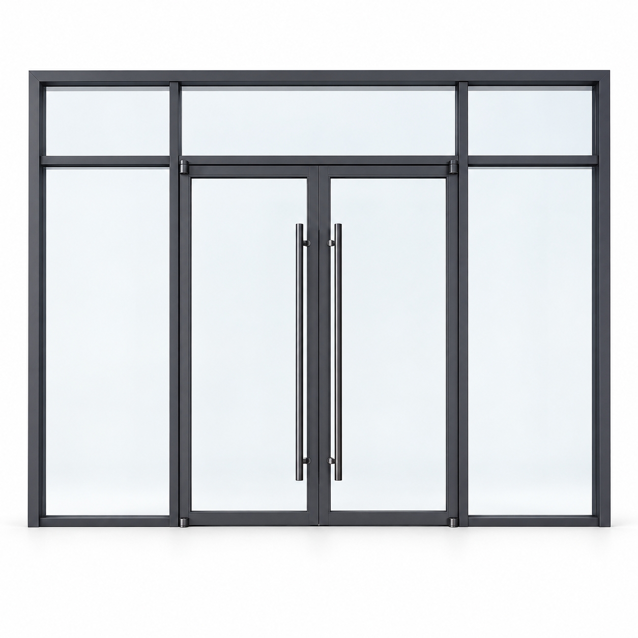 Double Aluminum Floor Spring Glass Door with Sidelights and Transom
