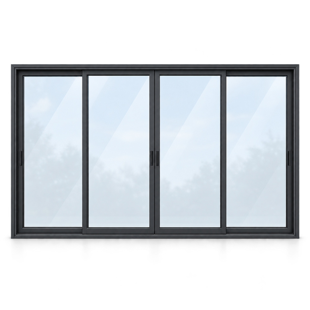 Black Four-Panel Aluminum Sliding Glass Door
